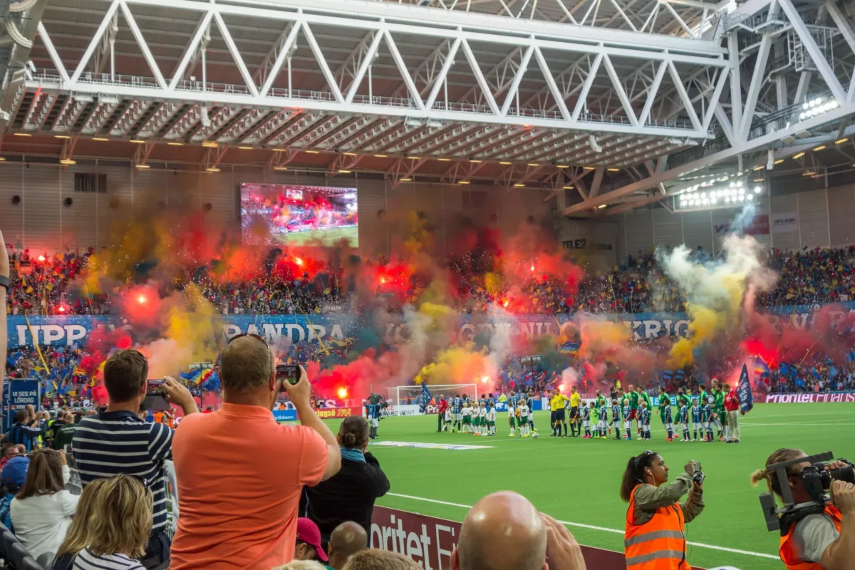 Djurgardens IF supporters pyro show during local derby against Stockholm rivals Hammarby IF. Djurgården Varberg speltips stream